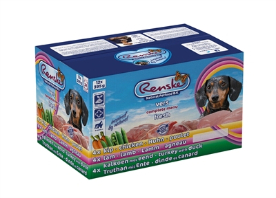 Renske Vers Vlees Mutipack Kip/Lam/Kalkoen/Eend 12x395Gr Grootverpakking product afbeelding