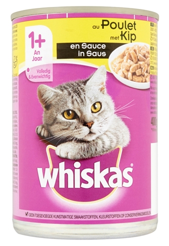 Whiskas Blik Adult Brokjes In Saus Kip 12x400 Gr product afbeelding