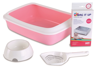 Savic kitten kattenbak isis startset roze / wit product afbeelding