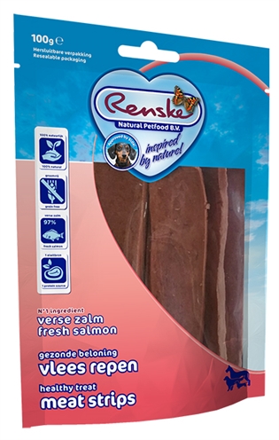 Renske Gezonde Beloning Vlees Strip Zalm 100 Gr product afbeelding