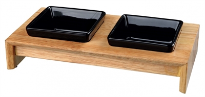 Trixie voerset keramiek met houten onderstel zwart product afbeelding