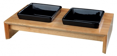 Trixie voerset keramiek met houten onderstel zwart product afbeelding