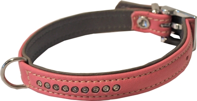 Hondenhalsband nappa met strass roze / grijs 40X1.4CM product afbeelding