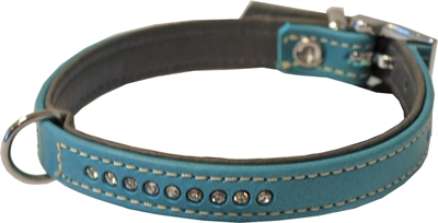 Hondenhalsband nappa met strass turquoise / grijs 35X1.4CM product afbeelding