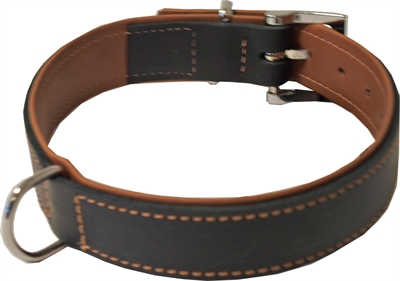 Hondenhalsband soft gevoerd zwart / cognac product afbeelding