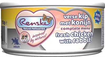 Renske Vers Vlees Maaltijd Kat Verse Kip Met Konijn Pate 24x70gr Grootverpakking