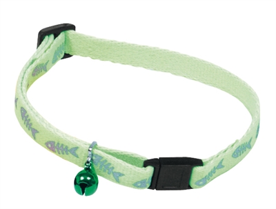 Kattenhalsband fluorisend groen met visgraatprint 25-35 CM