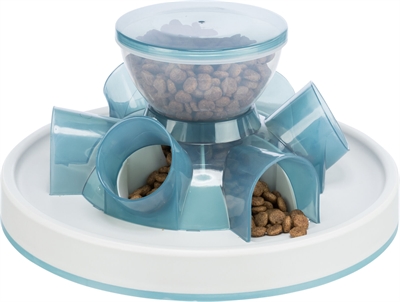 Trixie cat activity tunnel feeder denkspel blauw / wit
