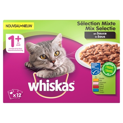 Whiskas multipack pouch adult mix selectie vlees / vis in saus product afbeelding