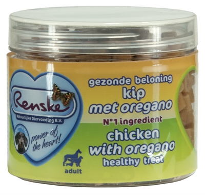 Renske hond gezonde beloning mini hartjes kip / oregano product afbeelding