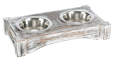 Trixie voerbak / drinkbak set rvs hout wit product afbeelding