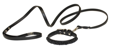 Croci hondenriem met halsband pearls parels zwart product afbeelding