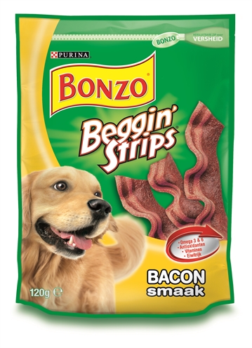 Bonzo Beggin' Strips Bacon 6x120 Gr product afbeelding