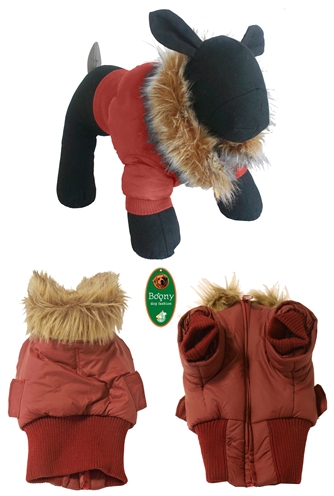 Boony hondenjas stretcher met bontkraag rood product afbeelding
