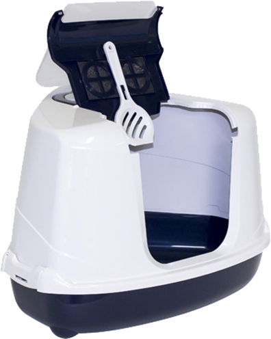 Moderna hoek kattenbak flip donkerblauw/wit product afbeelding
