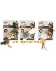 Afp lamb ball lamswol met veren vogel geluid en catnip assorti