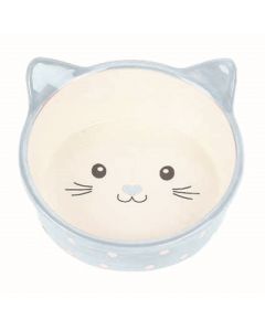 Happy pet voerbak kat polka blauw / creme