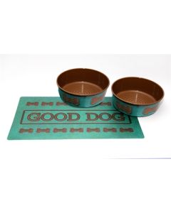 Tarhong good dog set 2 voerbakken print turquoise / placemat