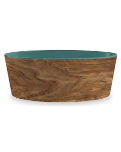 Tarhong voerbak hond olive melamine houtprint / teal zeegroen