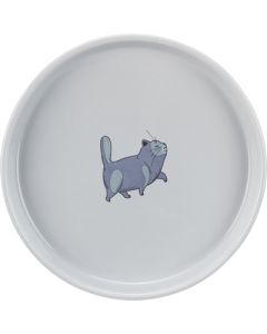 Trixie voerbak / waterbak plat en breed kattenprint grijs