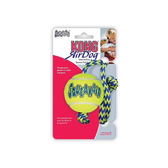 Kong squeakair bal met touw geel / blauw